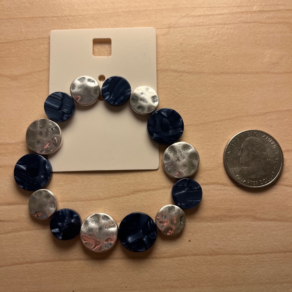 New Blue and Silver Hammered Bead Bracelet
